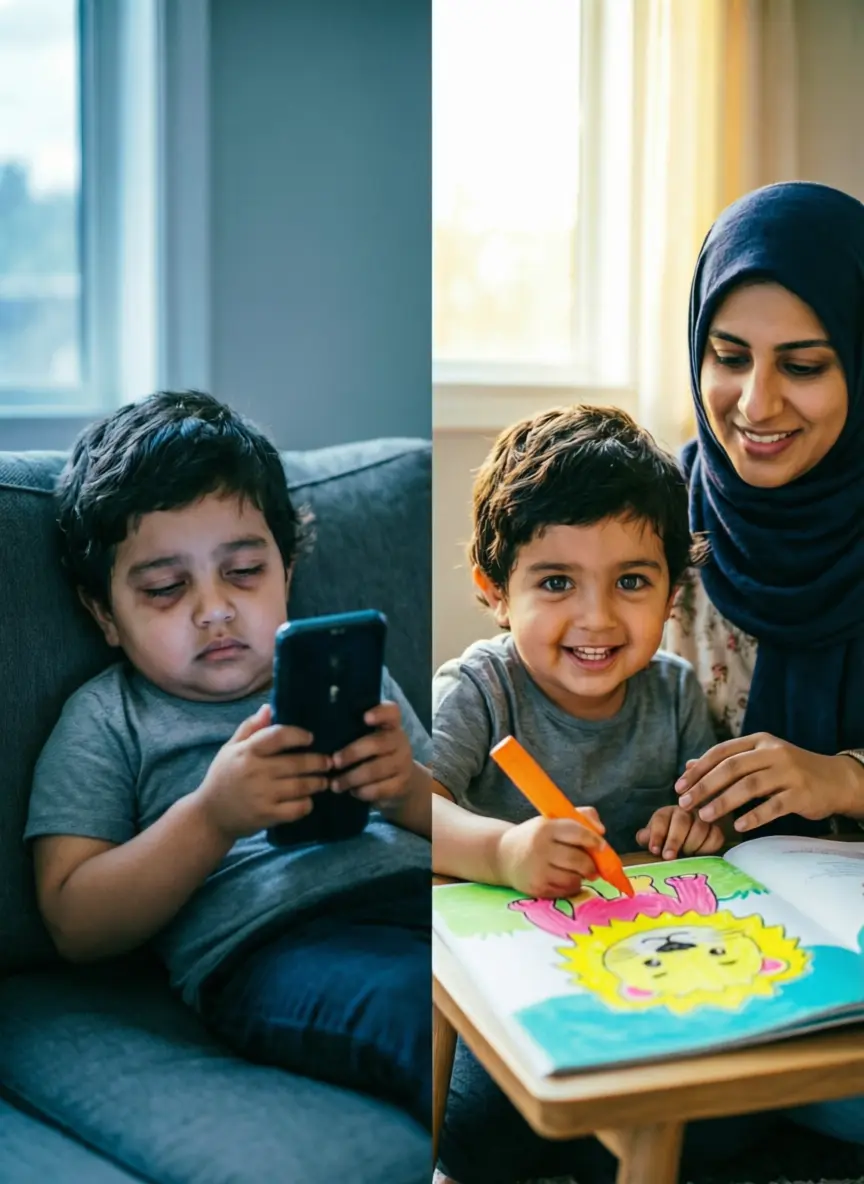 طفل مع أمه يلونان معاً